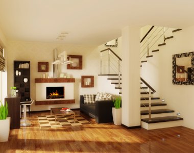 Wohnzimmer mit Treppe