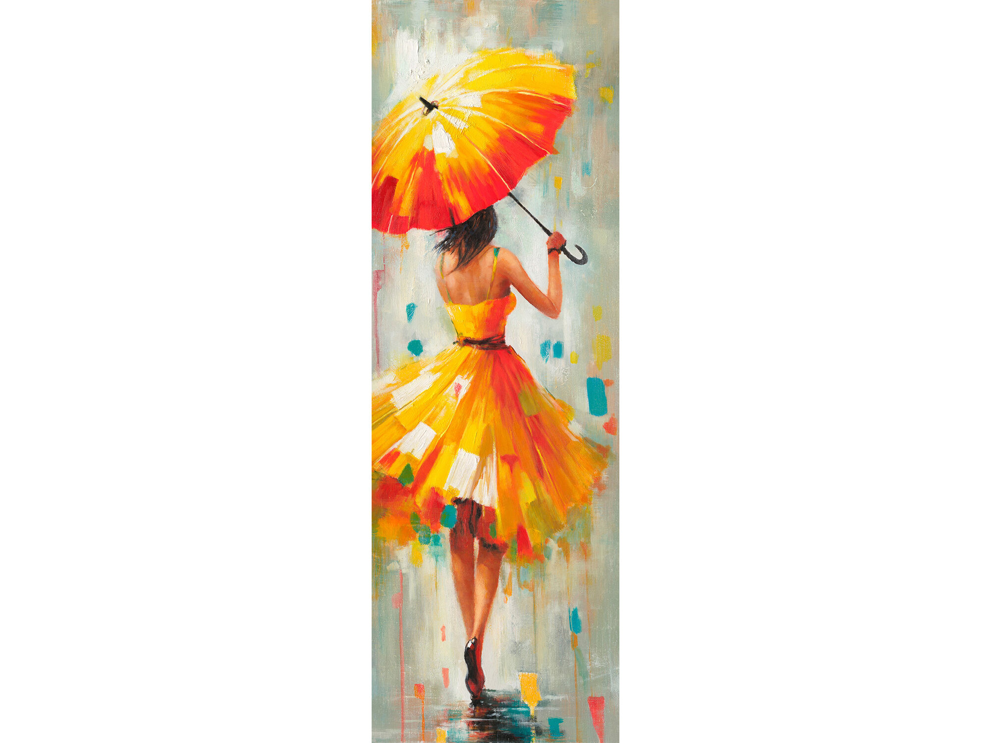 Leinwandbild »Fröhliche Frau in orangem Kleid« in 120 x 40 cm