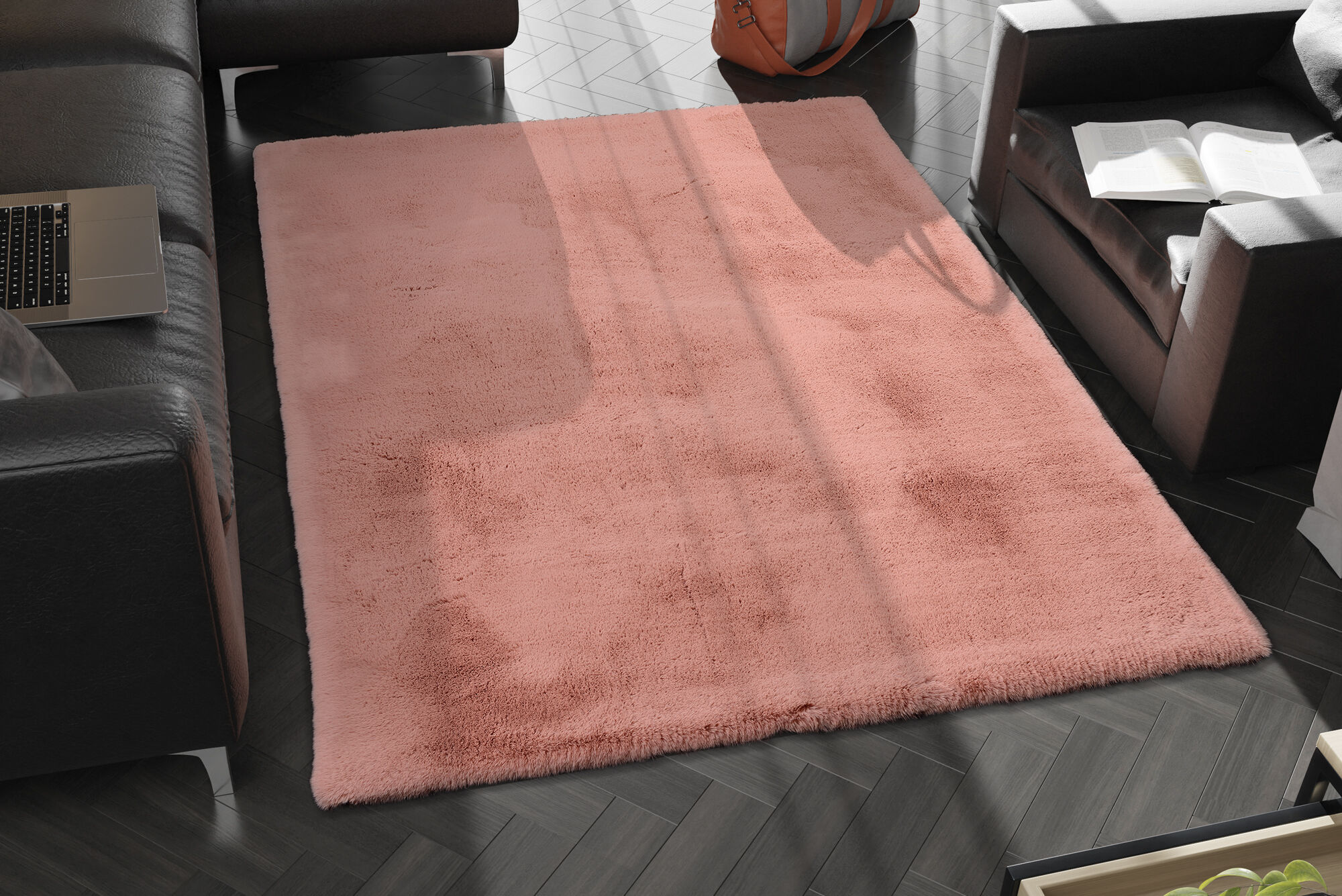 weicher kuscheliger Hochflor Langflor Teppich SIRIUS 01 rosenholz