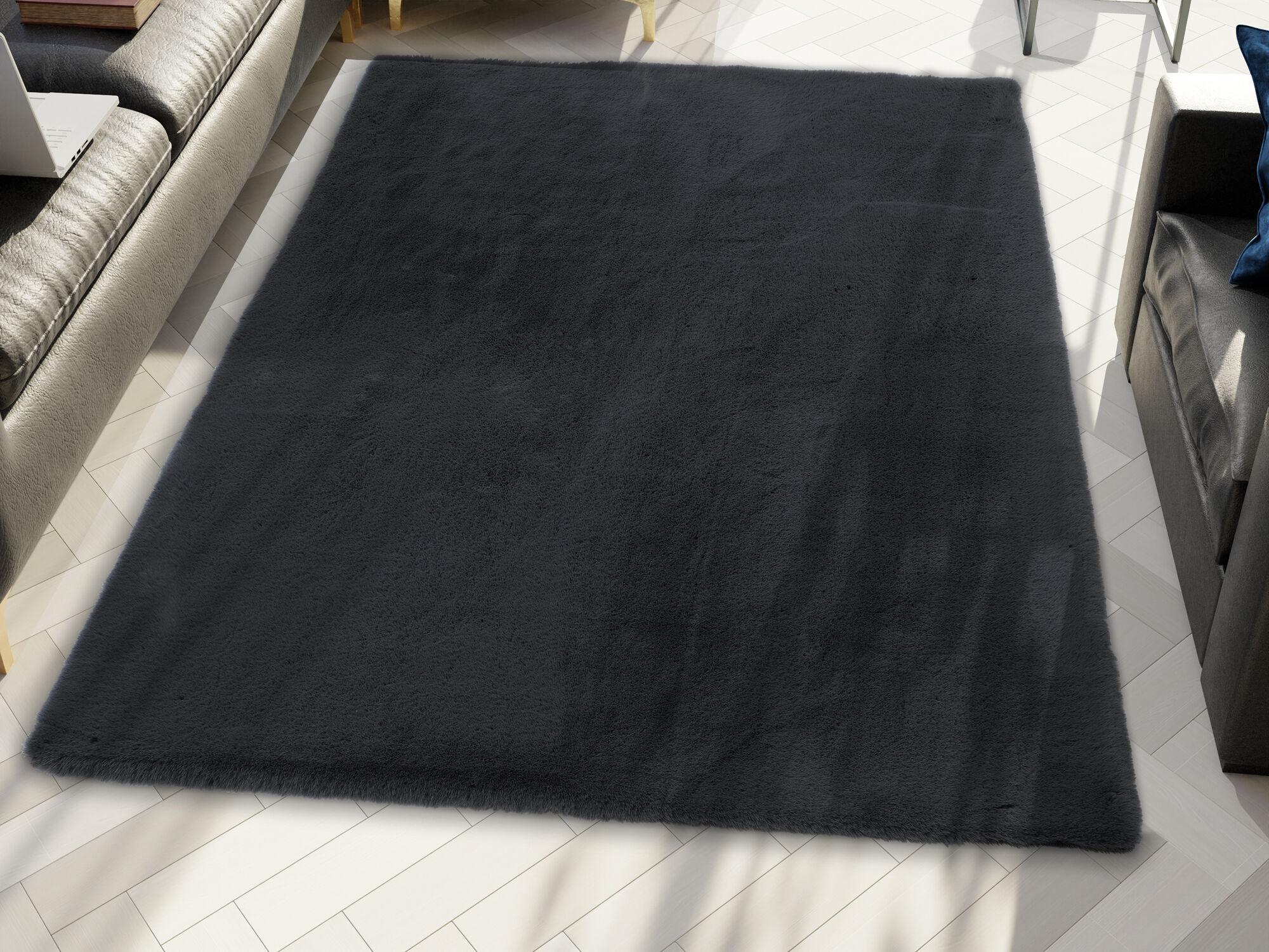 weicher kuscheliger Hochflor Langflor Teppich SIRIUS 01 dk.grau