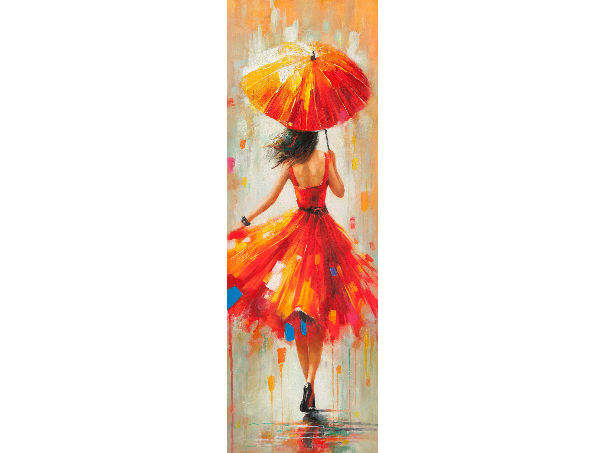 Leinwandbild »Fröhliche Frau in rotem Kleid« in 120 x 40 cm