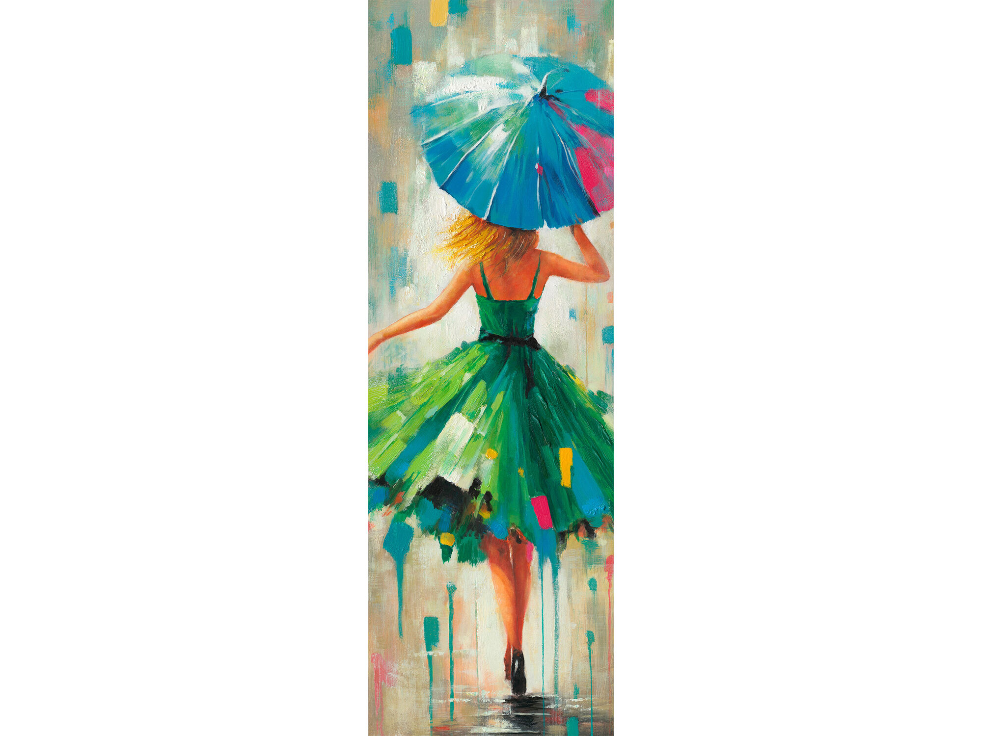 Leinwandbild »Fröhliche Frau in grünem Kleid« in 120 x 40 cm